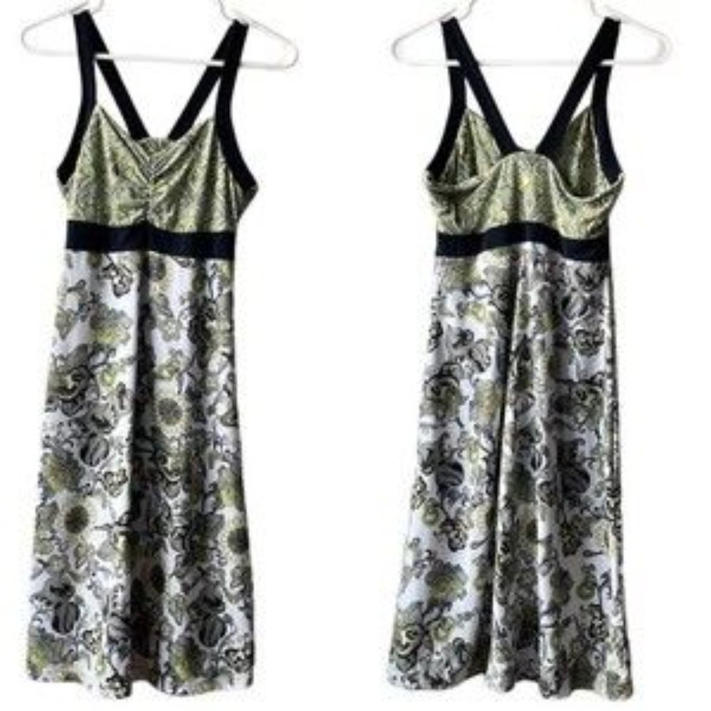 prAna Breathe Tank Top Casual Sun Dress Paisley Flowers Yellow Green Black S